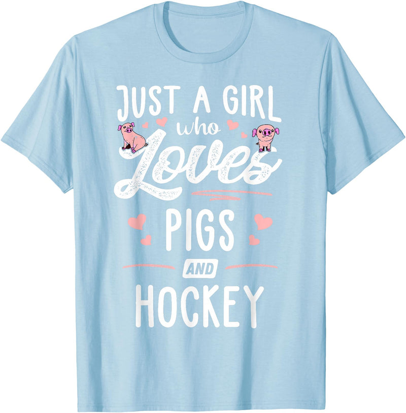 Pigs Memme Just A Girl Who Loves Pigs And Hockey Gift Women T-Shirt - Baby Blue