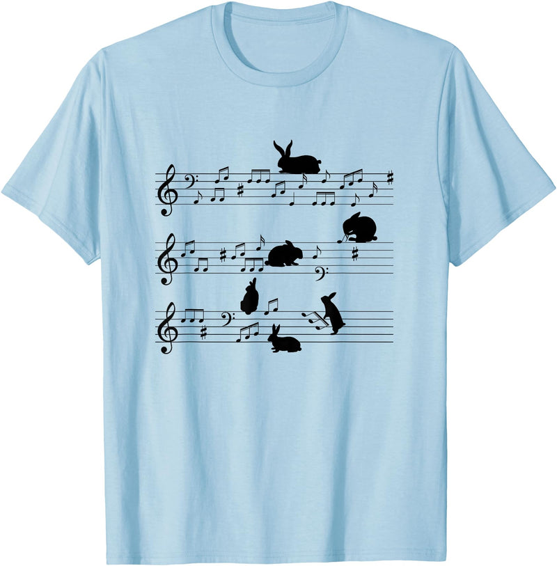 Cute Bunny Rabbit Playing Music Notes Musician T-Shirt in Baby Blue