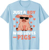 Funny Pig Clothes & Outfits For Men, Boys Or Kids Just A Boy Who Loves Pigs Men Pig Lovers Pig Stuff Farmer T-Shirt - Baby Blue
