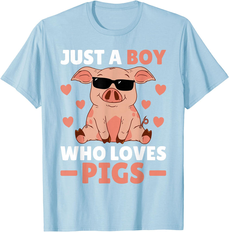 Funny Pig Clothes & Outfits For Men, Boys Or Kids Just A Boy Who Loves Pigs Men Pig Lovers Pig Stuff Farmer T-Shirt - Baby Blue