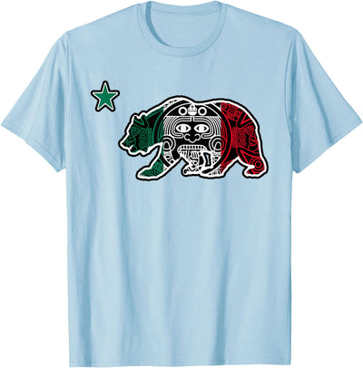California Republic Bear Aztec Calendar Mexico Mexican Flag T-Shirt