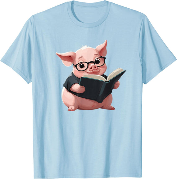 Book Lovers Pig reading Books Cute Pig is reading a Book, Reading Pig T-Shirt - Baby Blue