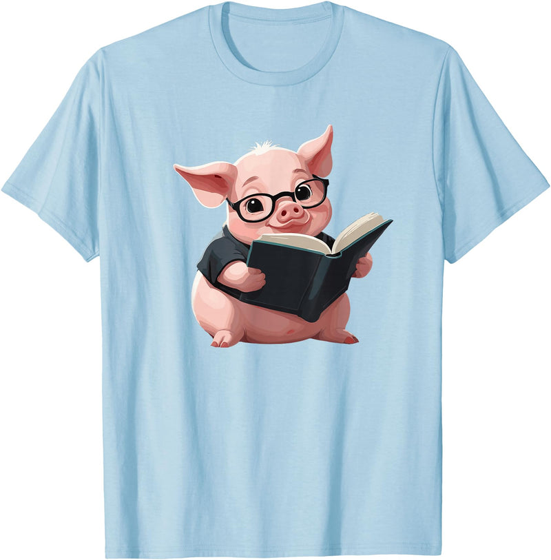 Book Lovers Pig reading Books Cute Pig is reading a Book, Reading Pig T-Shirt - Baby Blue