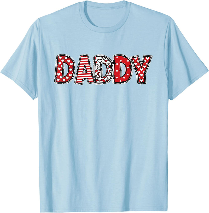 Retro Christmas Valentine Matching Family Tees Hearts Buffalo Plaid Dad Daddy Valentines Day T-Shirt - Baby Blue