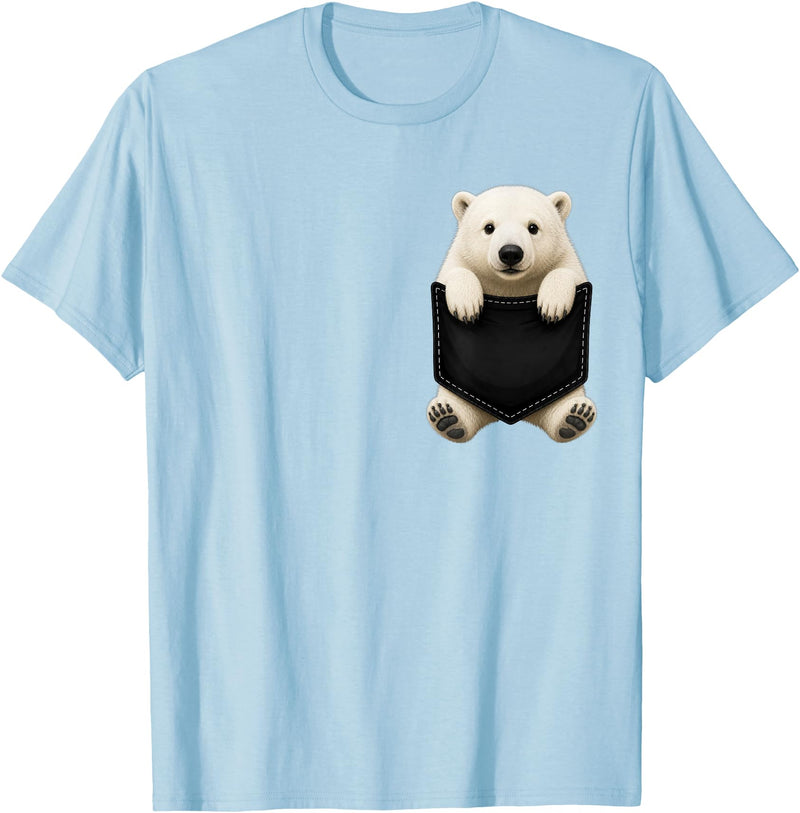 Funny Polar Bear in Pocket Polar Bear Lover Cute Pocket T-Shirt - Baby Blue