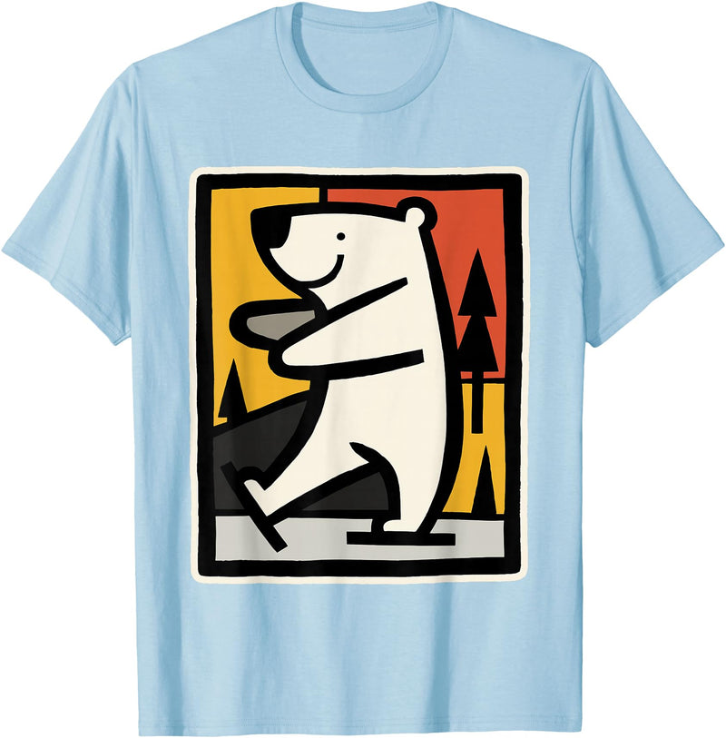 Utschki Bratschki Ice Bear Ice Skating Cartoon Graphic T-Shirt - Baby Blue