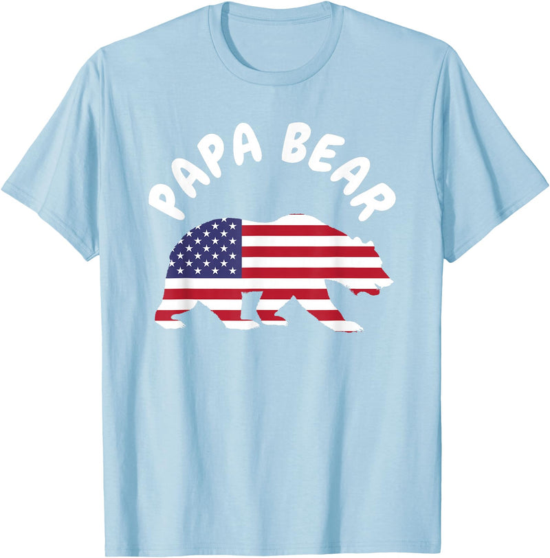 Papa Bear - Father's Day Birthday Papa Bear - Father's Day American Flag 4TH of July T-Shirt - Baby Blue