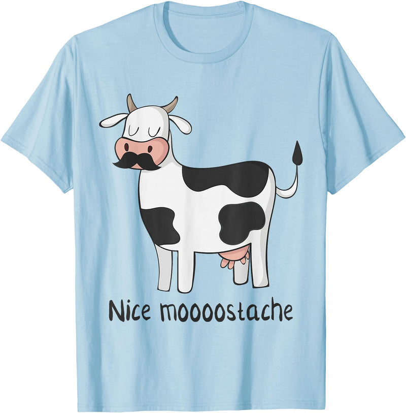 Funny Awesome Cow T-Shirts Nice Moostache - Funny Cow With Mustache T Shirt T-Shirt - Baby Blue