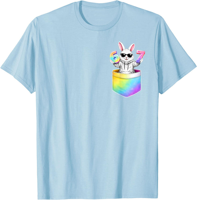 Easter Bunny in Pocket Six Seven Bruh 67 Meme Easter Day T-Shirt in Baby Blue