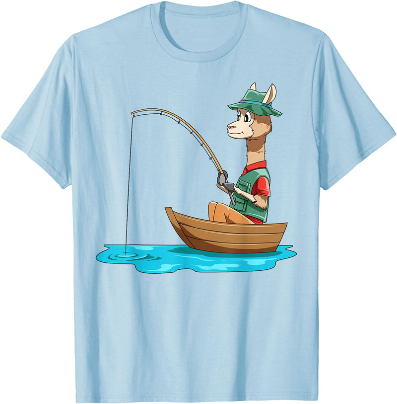 SubliminalFantasy Co. Llama Fishing Llama Fisherman Boat Fishing Lovers T-Shirt - Baby Blue
