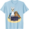 Funny Llama Shirts Sloth And Llama Gamer - Zookeeper Zoo Animal Lovers T-Shirt - Baby Blue