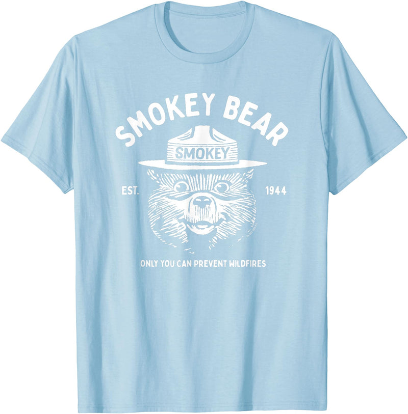 Giant Step Design Co. Vintage Smokey Bear Logo Only You Can Prevent Wildfires T-Shirt - Baby Blue
