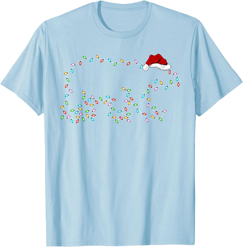 Xmas Lighting Polar Bear Christmas Gifts Polar Bear Xmas Lighting Santa Hat Polar Bear Christmas T-Shirt - Baby Blue