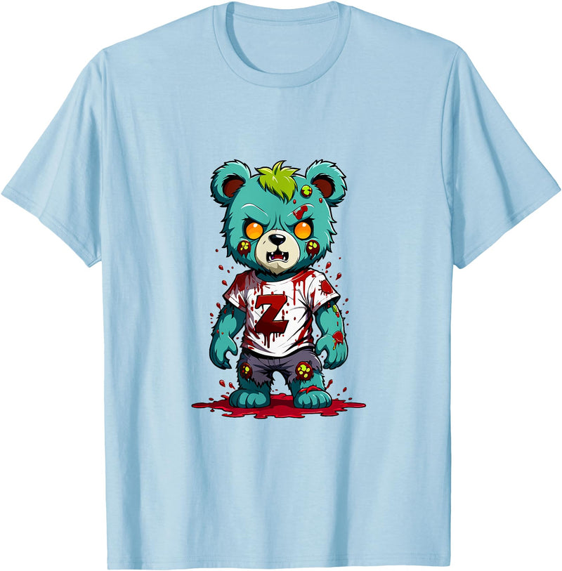 The Big Teddy Bear Crew Teddy Bear Scary Zombie Halloween Costume T-Shirt - Baby Blue