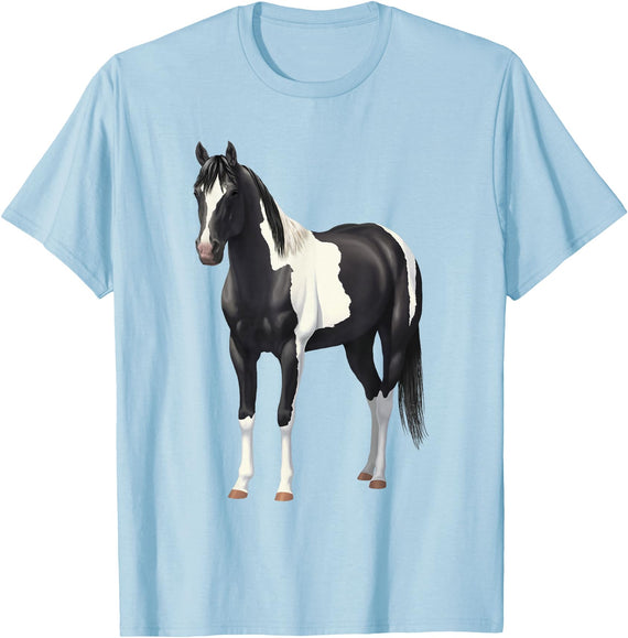 Horse Lover Art by CSForest Beautiful Black Pinto Paint Horse Quarter Horse T-Shirt - Baby Blue