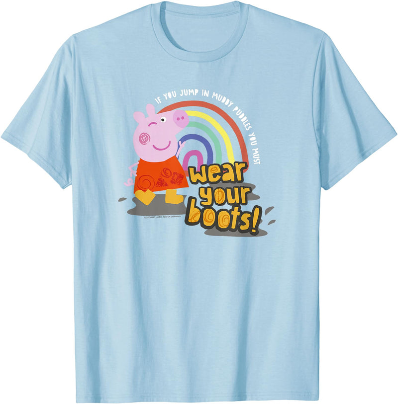 Peppa Pig If You Jump In Muddy Puddles Wear Your Boots! T-Shirt - Baby Blue
