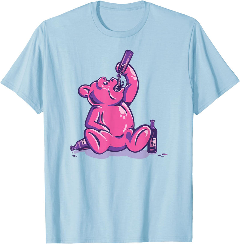 Drunk Gummy Bear - Funny Drinking Illustration Humor Alcohol T-Shirt - Baby Blue