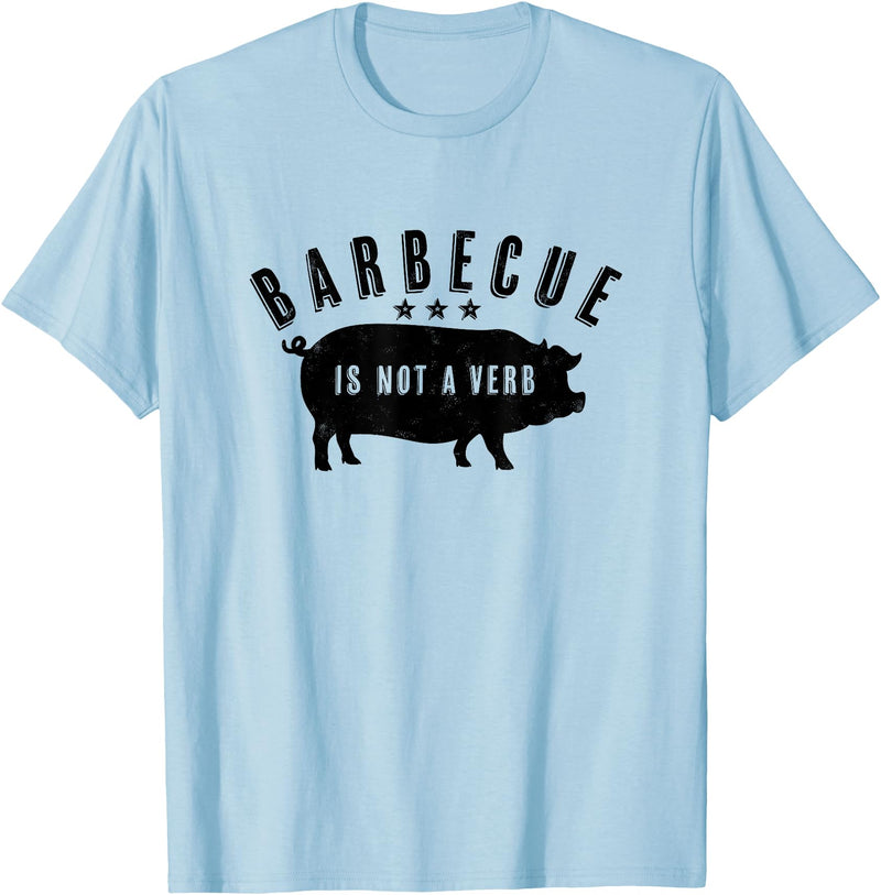 Cotton Canvas Barbecue Is Not A Verb Funny Southern Food Pork BBQ Pig T-Shirt - Baby Blue