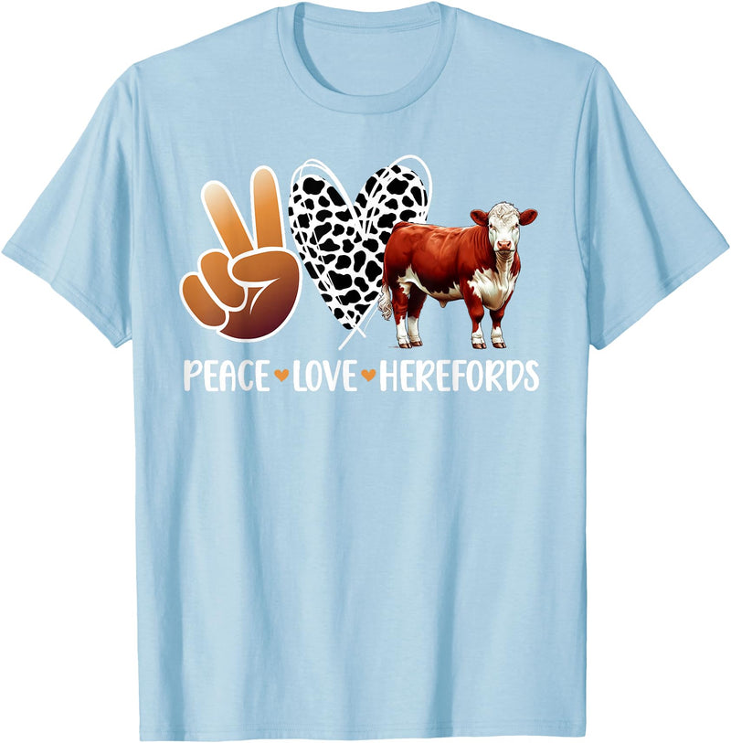 Cute Hereford Cattle Hereford Cow Boy Peace Love Hereford Cow Lover Hereford Cow Girl T-Shirt - Baby Blue