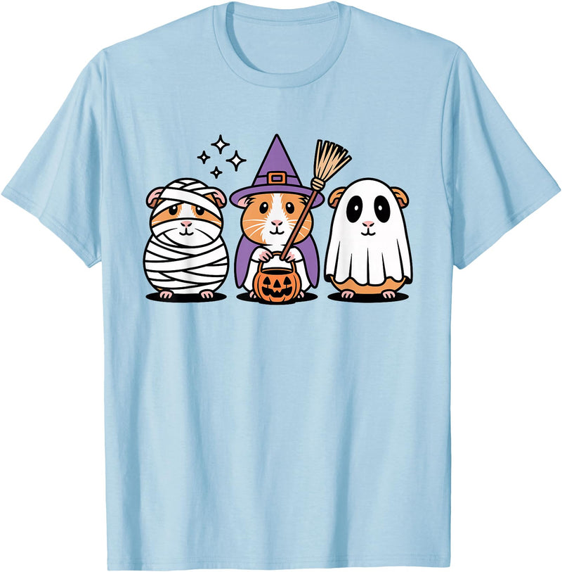 Cavy Crew Halloween Guinea Pig Art Cute Guinea Pig Halloween Witch Mummy Ghost T-Shirt - Baby Blue