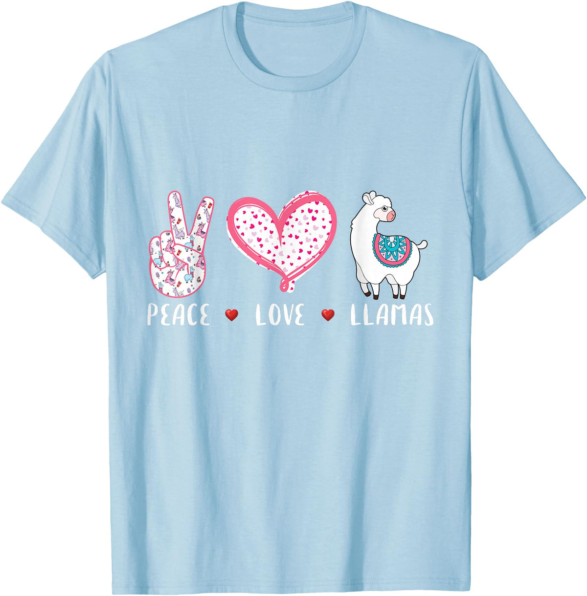Peace Love llama Lovers Designs Co. Peace Love Llamas Gift for Girls Boys Kids Women Men Llama T-Shirt - Baby Blue