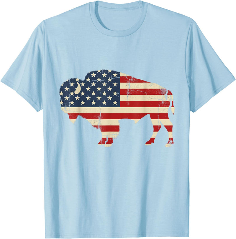 Bison American Buffalo Patriotic Heritage Lr Vintage Buffalo American Flag USA Bison Lover Wildlife T-Shirt - Baby Blue