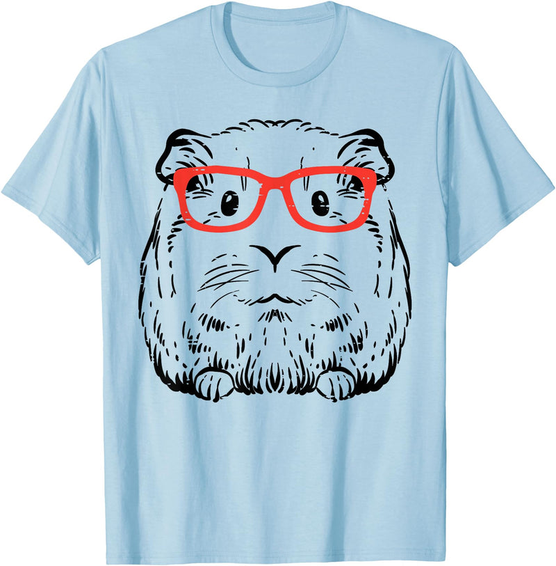 Guinea Pig Shirts For Men Women Kids Gift Guinea Pig Glasses Cute Hispter Cavy Nerd Pet Women Men Kids T-Shirt - Baby Blue
