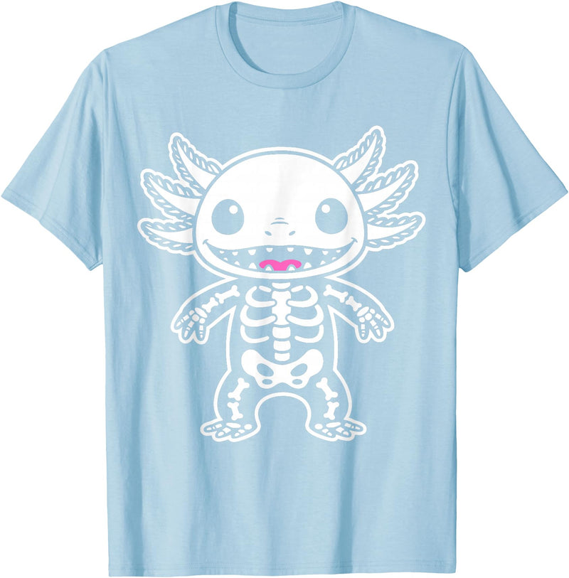 Magical and Funny Halloween Gifts Axolotl Skeleton Halloween T-Shirt - Baby Blue