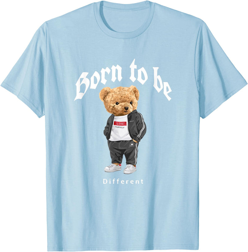 Bahaa's Tee Born To Be Different, Cool Teddy Bear Quotes Graphic Designs T-Shirt - Baby Blue