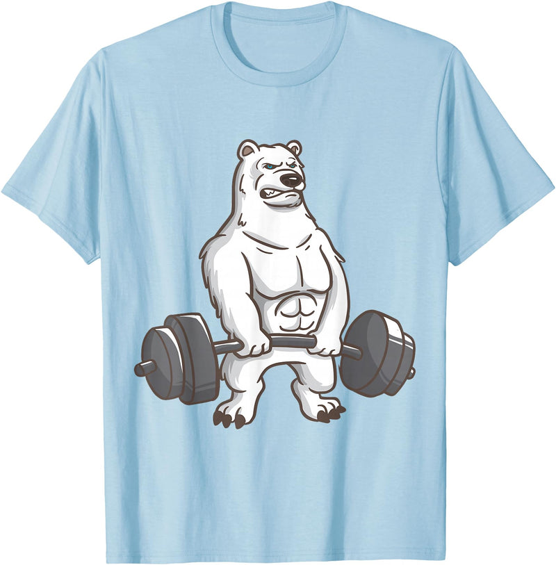 I Love Polar Bears And Fitness Polar Bear Powerlifting Weightlifting Gym And Animal Lovers T-Shirt - Baby Blue