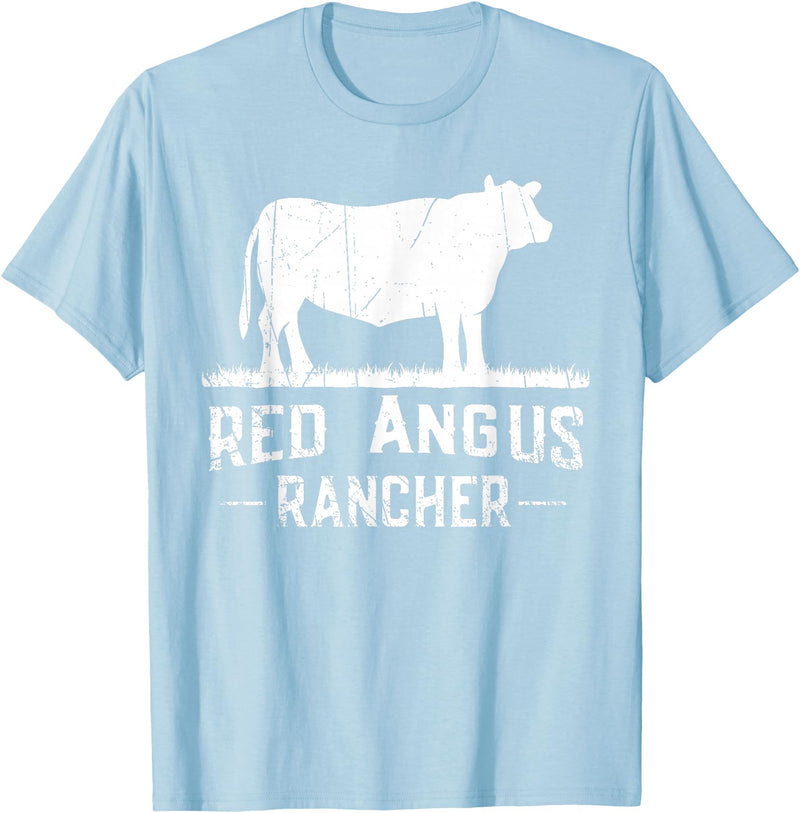 Funny Red Angus Farmer Gift for Cattle Lover Cow Breeder - Red Angus Rancher T-Shirt - Baby Blue