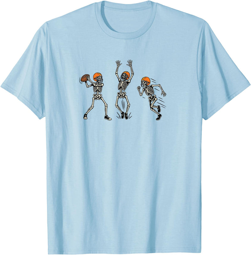 Spooky Game Day Co Halloween Football Skeleton Funny Spooky Costume T-Shirt - Baby Blue