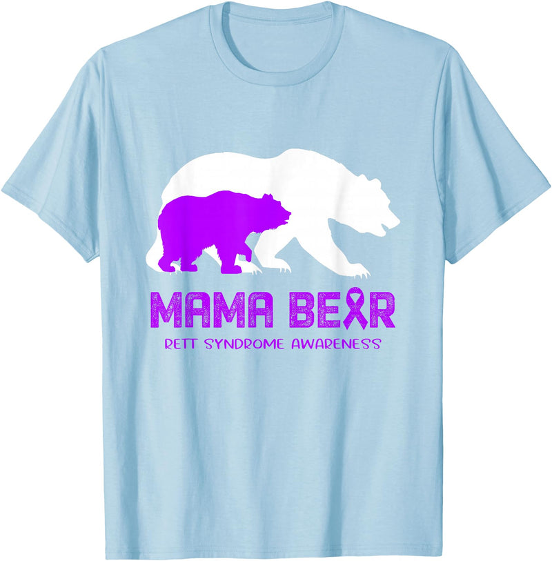Rett Syndrome Awareness T-Shirt Mama Bear Rett Syndrome Awareness Shirt For Women Men T-Shirt - Baby Blue