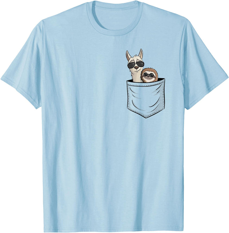 Llama Alpaca Gifts By Skizzenmonster Hipster Llama & Sloth With Sunglasses T-Shirt - Baby Blue