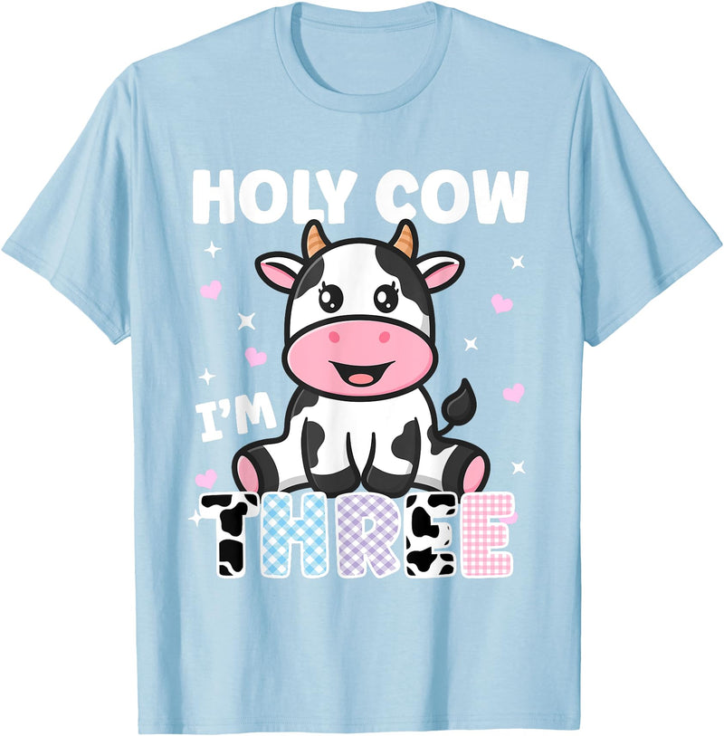 Holy Cow I'm Years Old Cow Birthday by Zynx Holy Cow I'm Three Years Old Cute Cow 3rd Birthday Party T-Shirt - Baby Blue