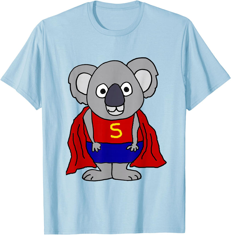 Smileteesall Funny Koala Bear Superhero Cartoon T-Shirt - Baby Blue