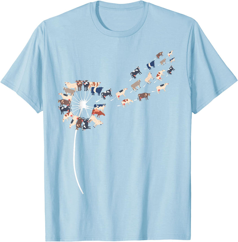 Womens Cow Design Dandelion Cows Stuff for Cow Lover | Womens Cow T-Shirt - Baby Blue