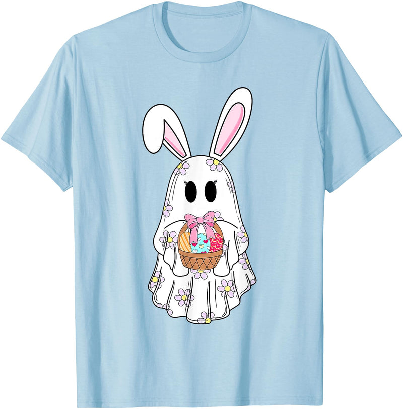 Cute Ghost Bunny Ghost Rabbit Easter Day Rabbit Lover T-Shirt in Baby Blue