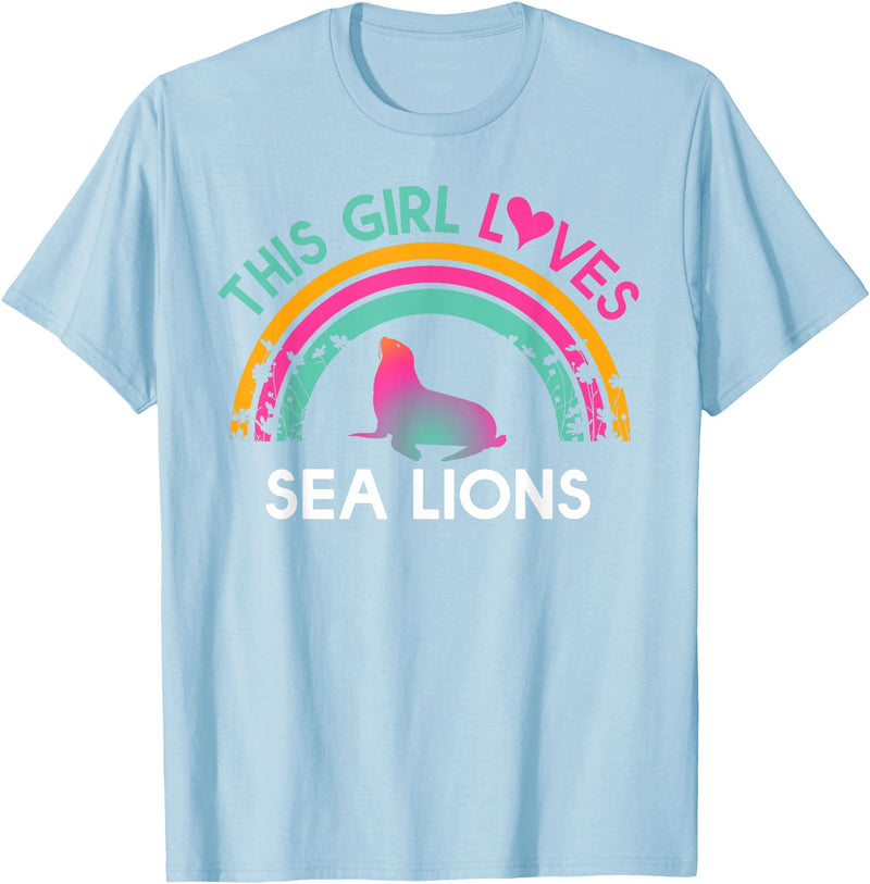 Rainbow Sea lions Outfit for toddler Girl Kids this Girl Loves Sea lions Cute Rainbow Silhouette T-Shirt - Baby Blue