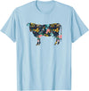 Cow Floral Silhouette Cattle Farm Lover Floral Cow Silhouette Womens Girls Cow Farm Animal T-Shirt - Baby Blue