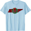 USA State Tennessee Christmas Buffalo Plaid Tennessee Buffalo Plaid Christmas Home Wreath Retro T-Shirt - Baby Blue
