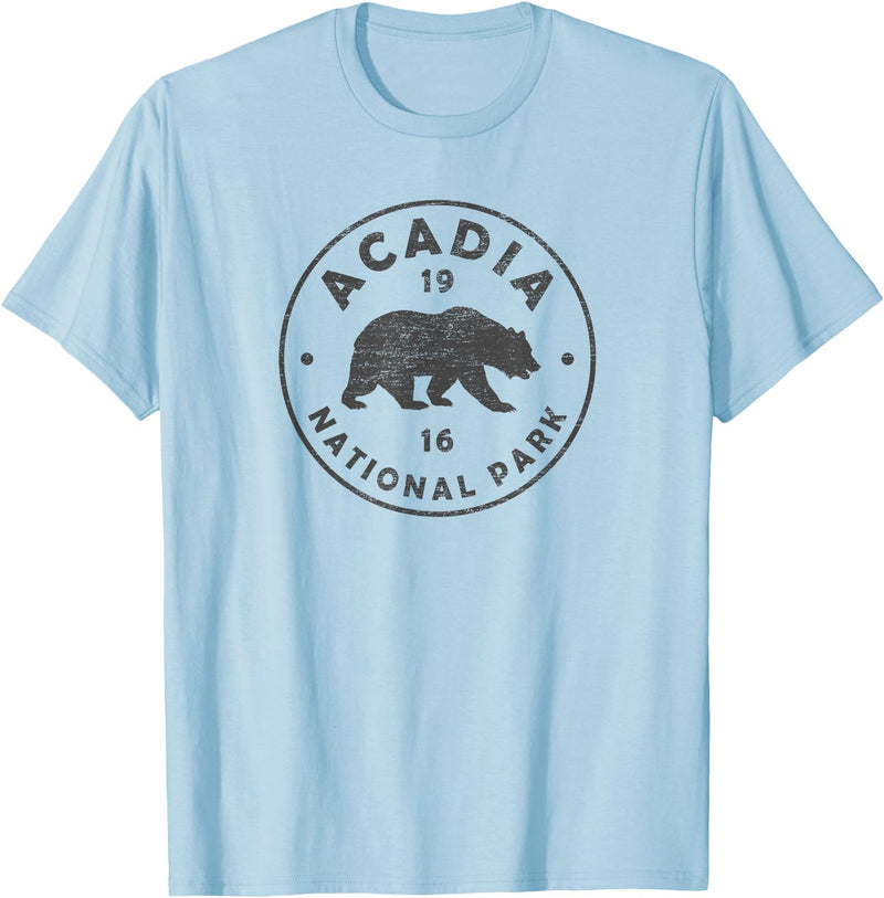 Vintage Acadia National Park Souvenir Shirts Vintage Acadia National Park Maine Bear Mens Womens Souvenir T-Shirt - Baby Blue