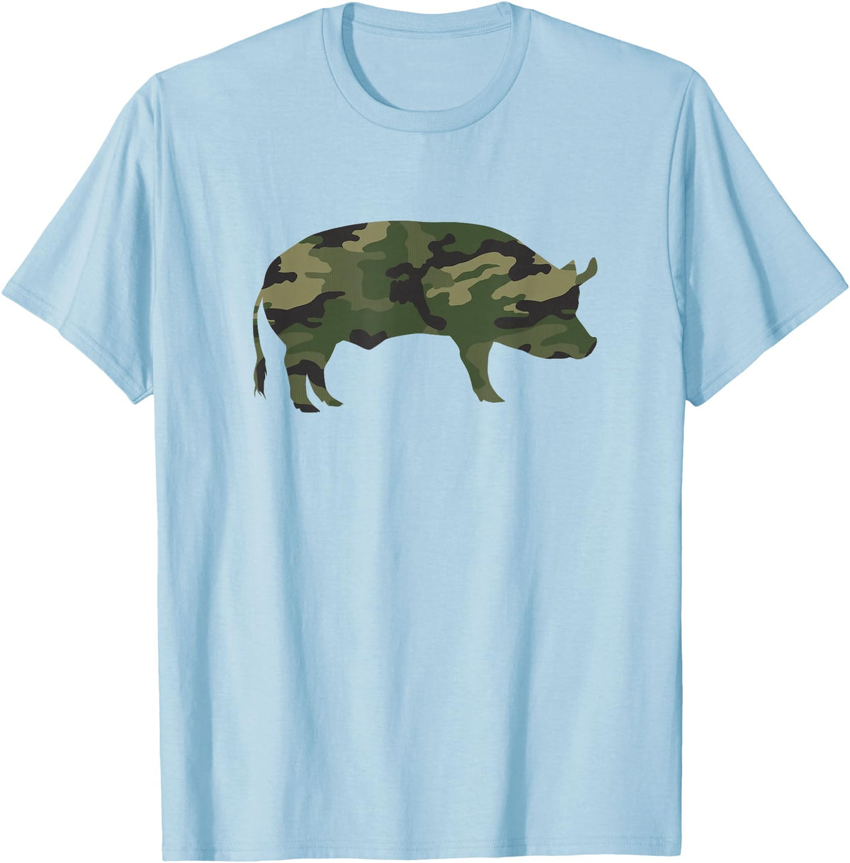 Pig Humor Co. Camo Pig Funny Camouflage Pattern Pig Army Military Colours T-Shirt - Baby Blue