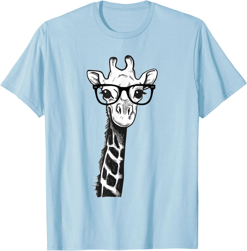 Giraffe with Glasses Zoo Animal Giraffe with Glasses for Zoo Animal Lovers T-Shirt - Baby Blue