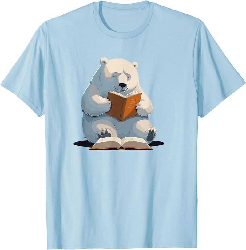 Book Lovers Polar Bear reading Books Cute Polar Bear is reading a Book, Reading Polar Bear T-Shirt - Baby Blue