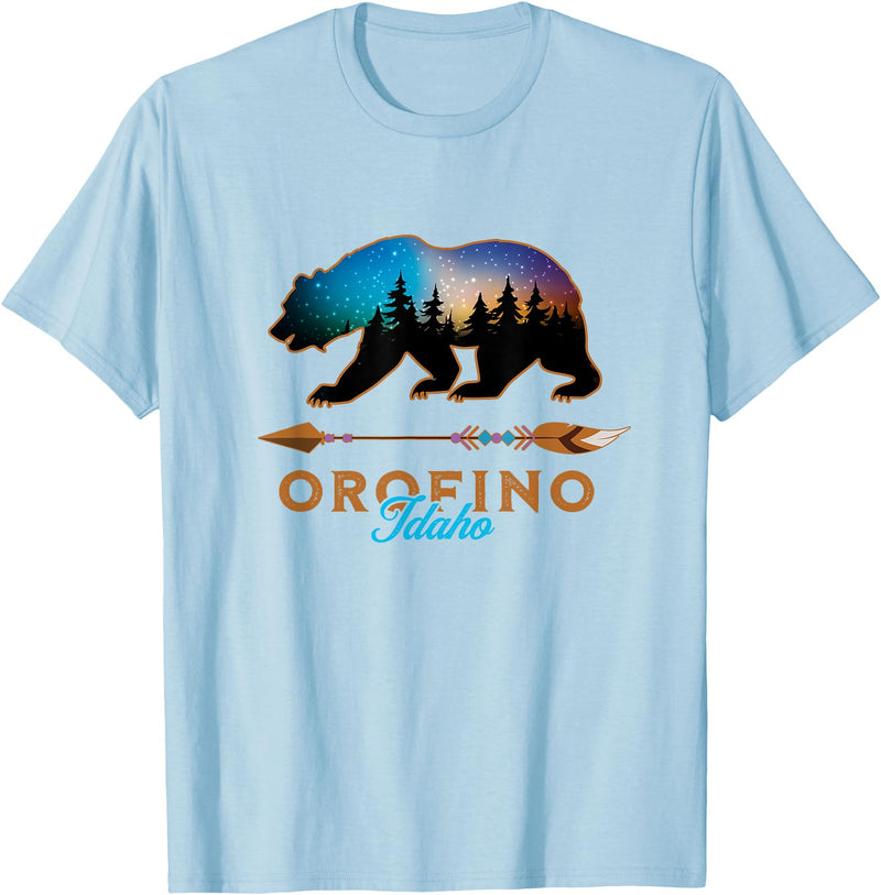 KAEDAM Graphic Art: Orofino Idaho Gifts Orofino Idaho Bear Starry Night Sky Forest Novelty Souvenir T-Shirt - Baby Blue
