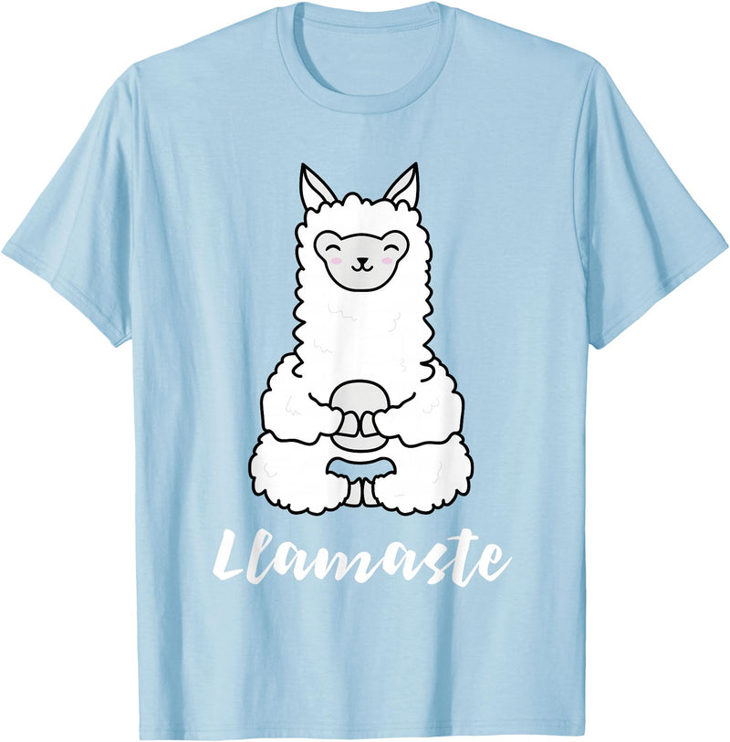 Cute Yoga Shirts - Llamaste Llamaste - Cute Yoga Lovers Gift, Adorable Llama Fitness T-Shirt - Baby Blue