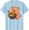 Pig Eating Ramen Kawaii Anime Animals Pig with Noodles Ramen Kawaii Pig T-Shirt - Baby Blue