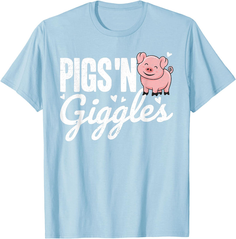 The Cute Pig Farming Apparel Co. Pigs 'n Giggles Funny Farm Pig Farmer Pigs Women Girls T-Shirt - Baby Blue