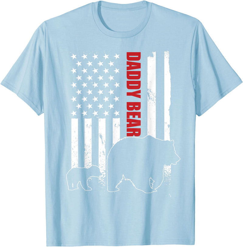 Vintage Gift for proud Dad 4th of July Daddy Bear with cub American Flag Papa Bear Father's Day T-Shirt - Baby Blue